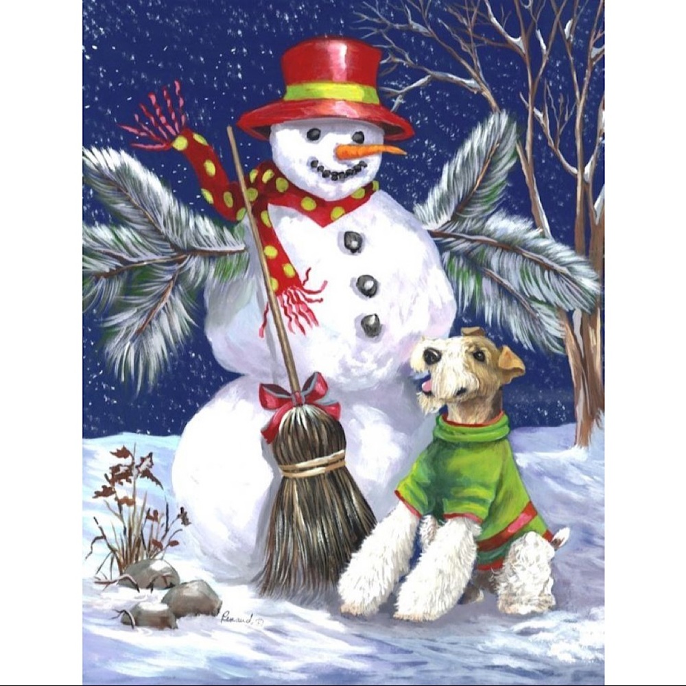 Precious Pets Note Cards - Fox Terrier Snowman 5" x 7
